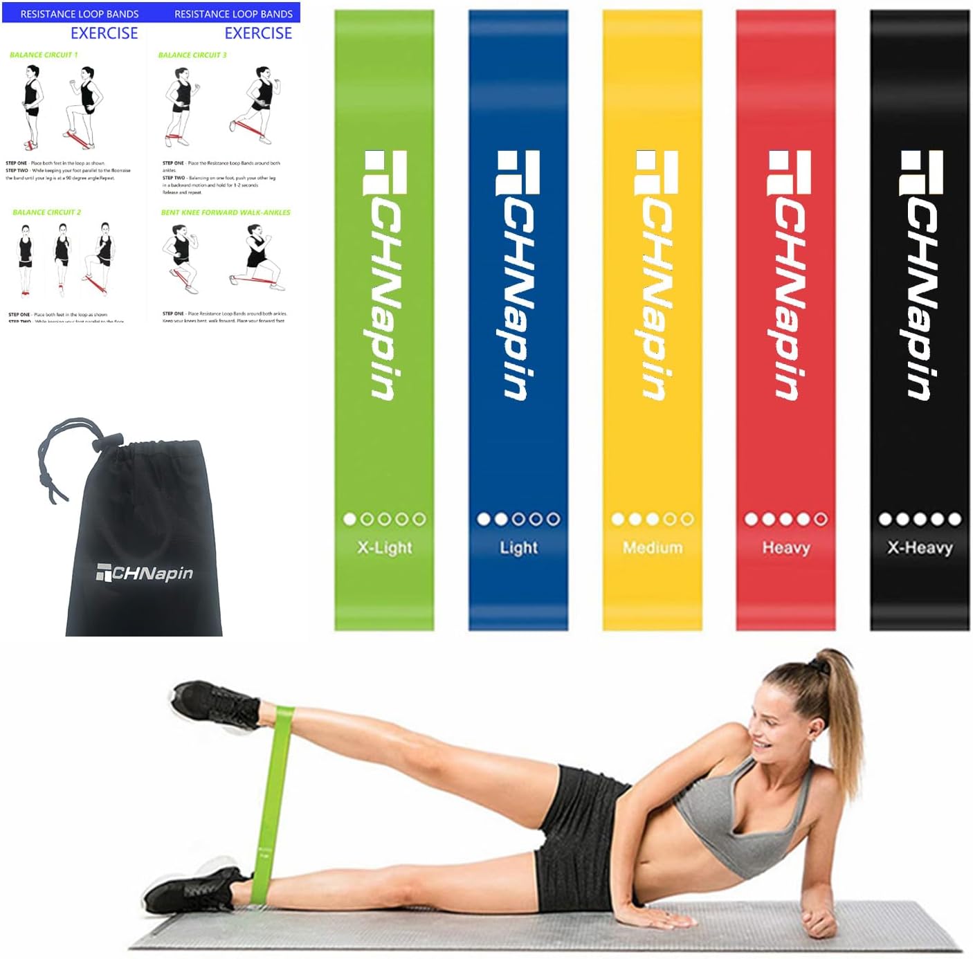 Resistance Bands 5-piece Set with User Guide and Carry Bag