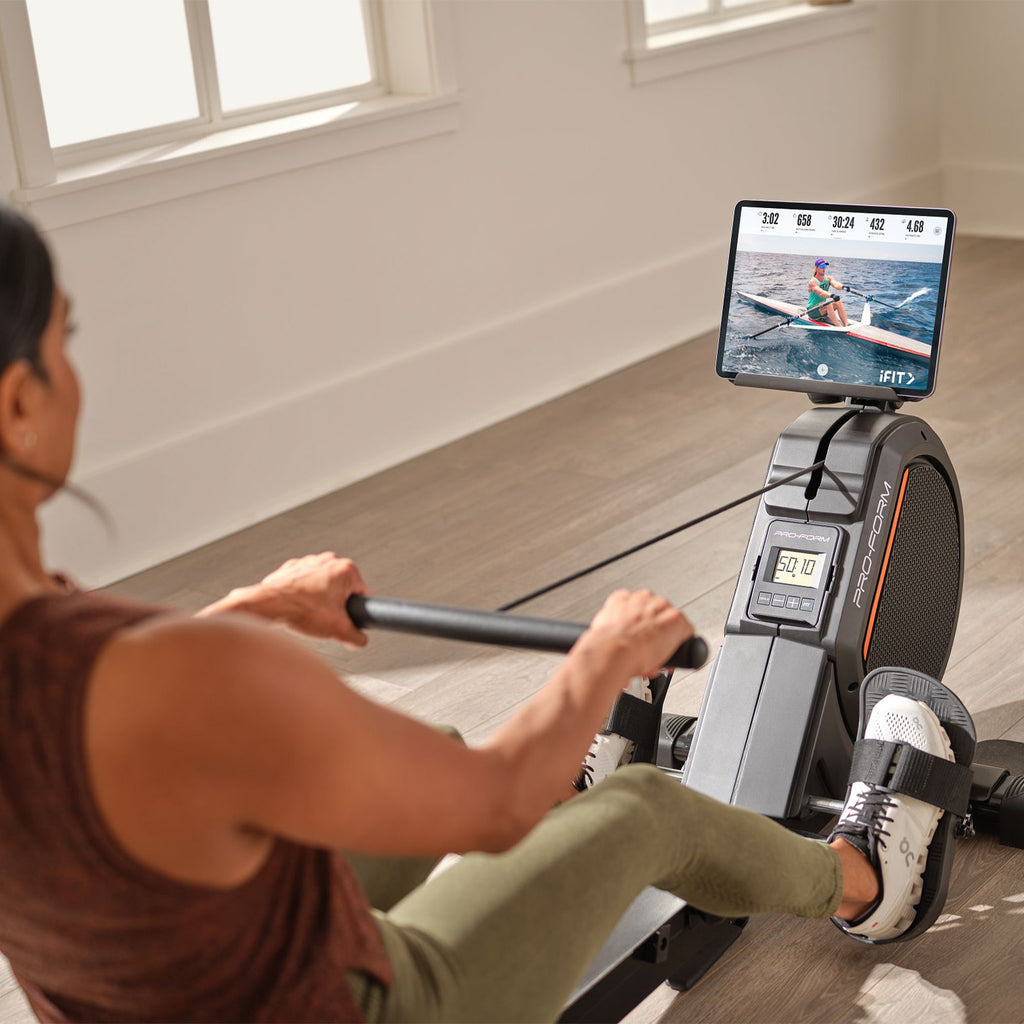 ProForm 550R Rower in use with tablet